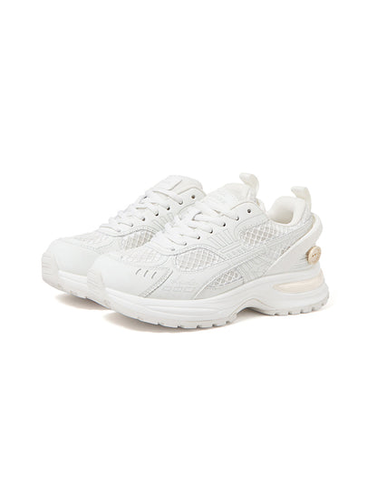 White Mesh Sculpted-Sole Runner Sneakers