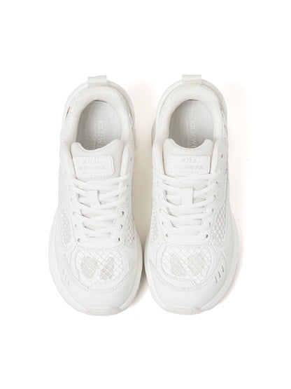 White Mesh Sculpted-Sole Runner Sneakers