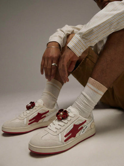 Red-Accent Retro Training Sneakers
