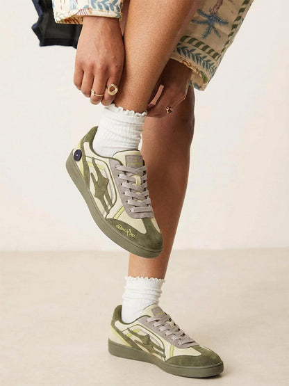 Olive Flame-Panel Low-Profile Trainers