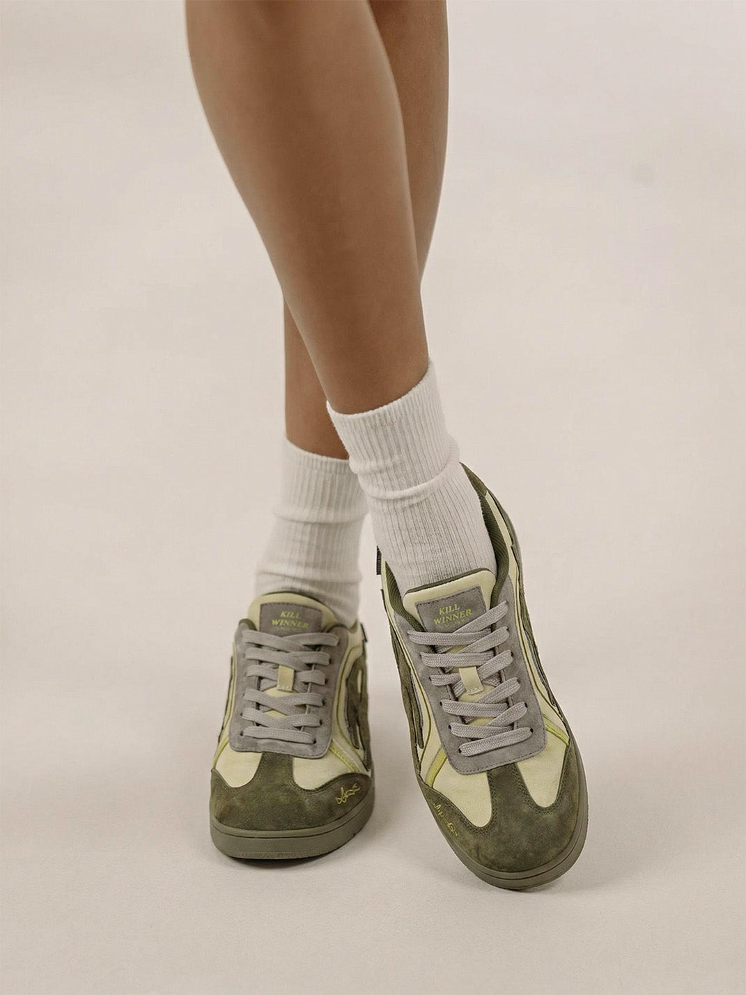 Olive Flame-Panel Low-Profile Trainers