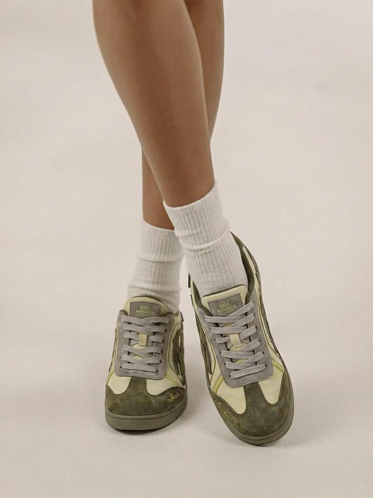 Olive Flame-Panel Low-Profile Trainers