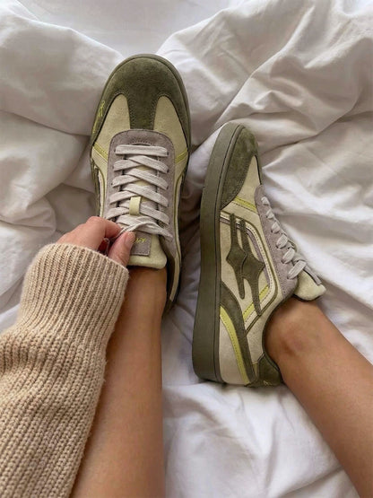 Olive Flame-Panel Low-Profile Trainers