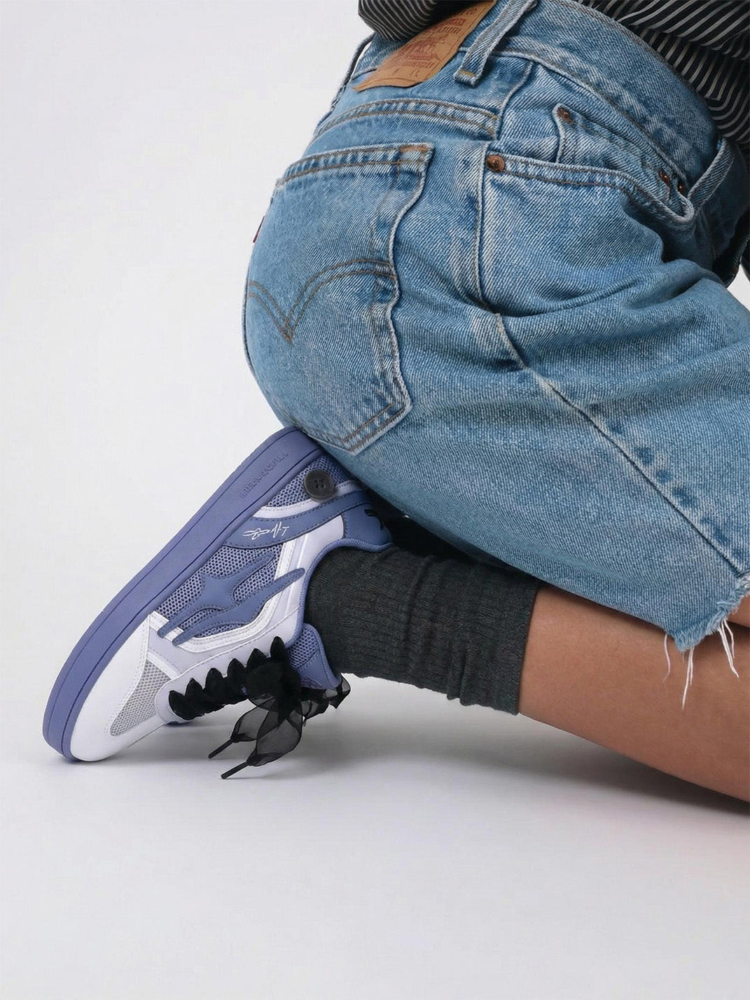 Wisteria Bow-Lace Retro Court Sneakers