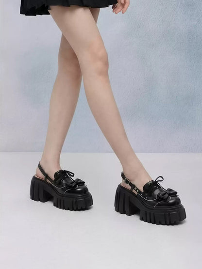Bow-Front Chunky Mary Jane Sandals