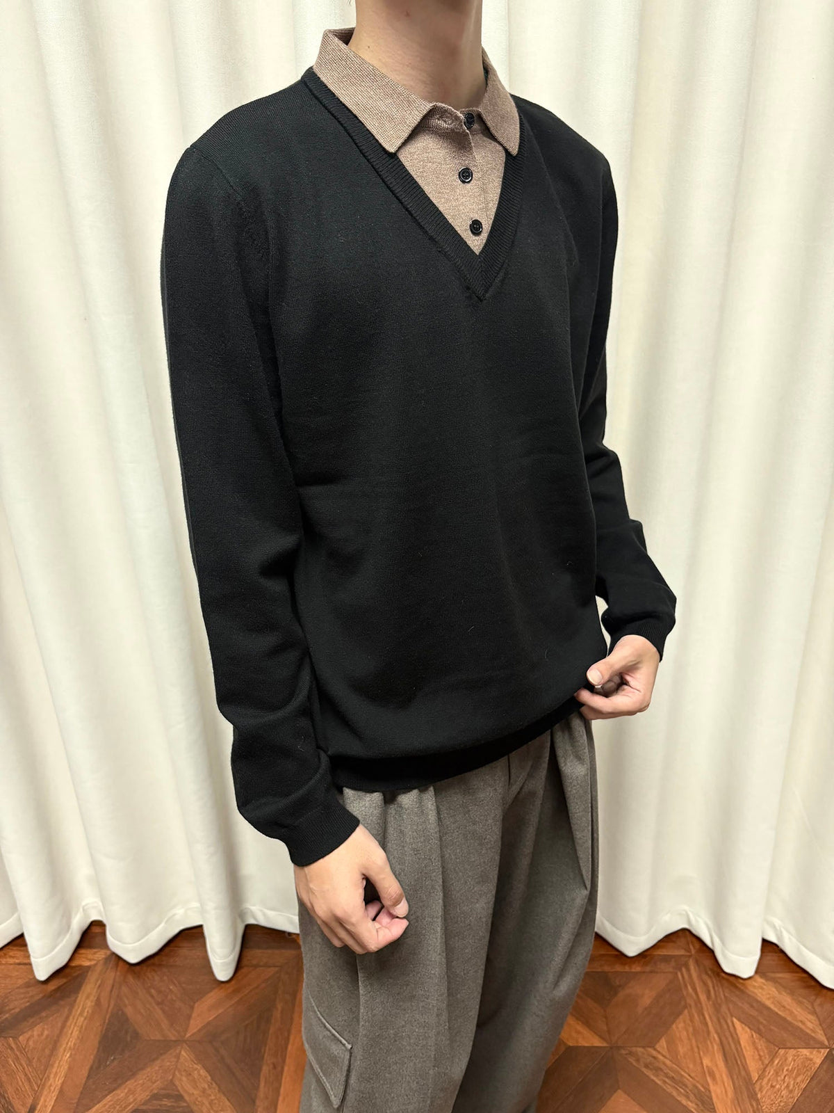 KREATE Contrast Faux Layered Polo Sweater
