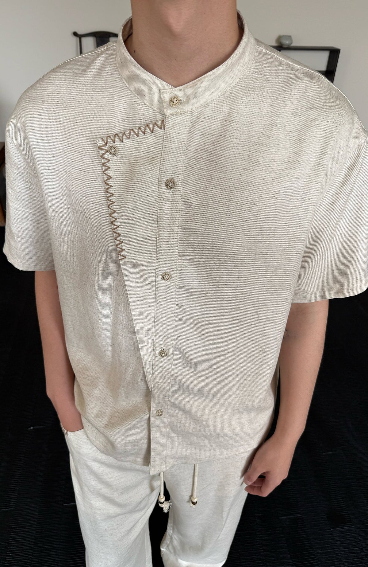 KREATE Stitched Faux-Placket Short Sleeve Shirt