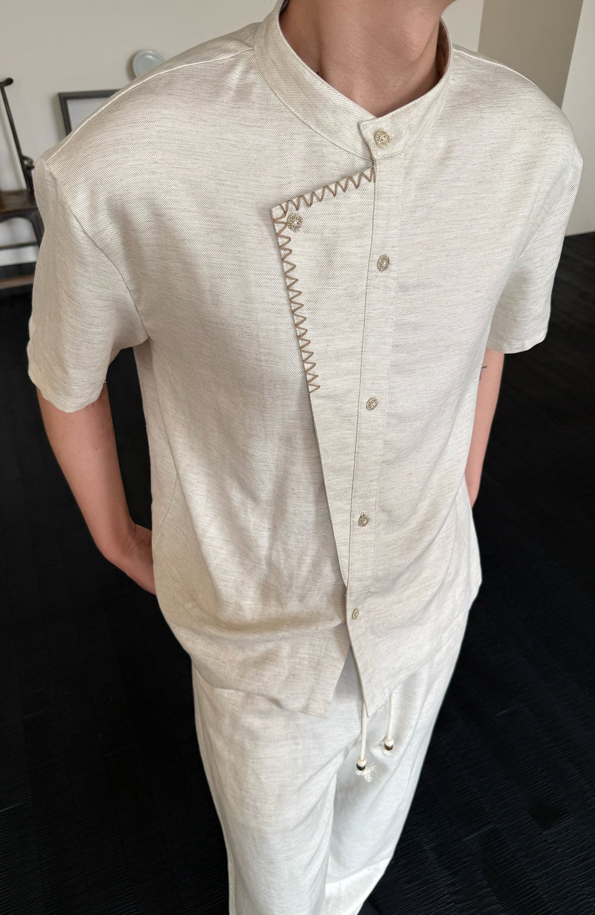 KREATE Stitched Faux-Placket Short Sleeve Shirt
