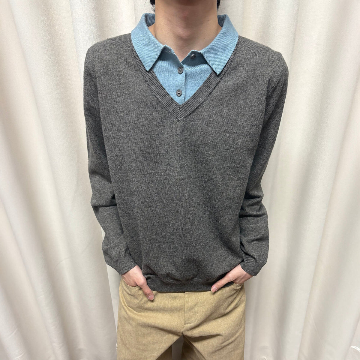 KREATE Contrast Faux Layered Polo Sweater