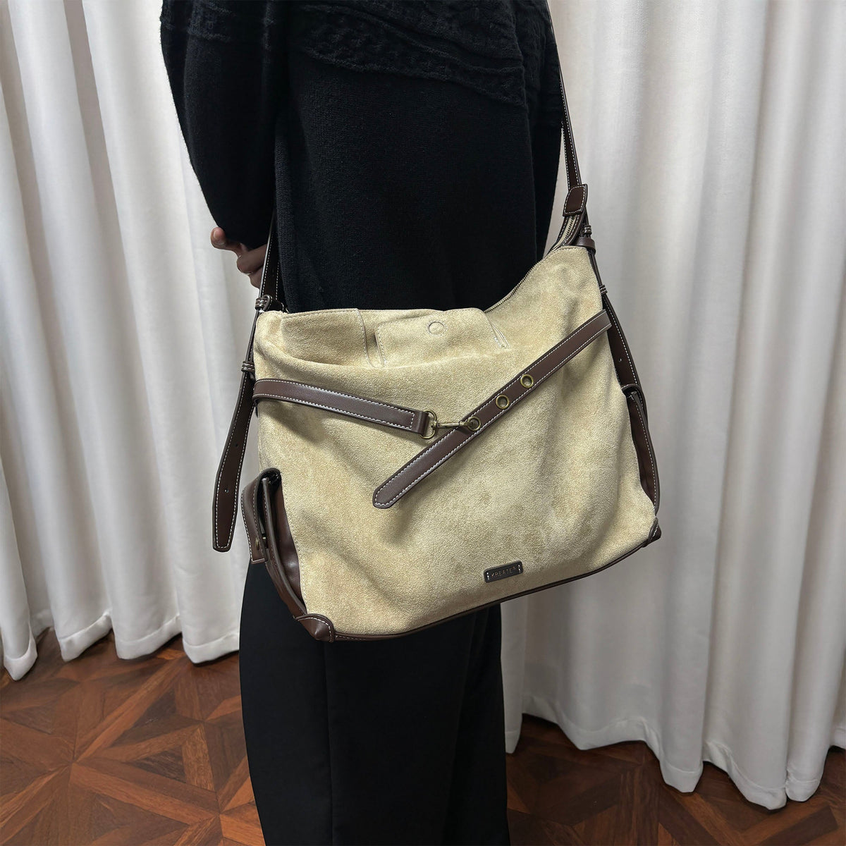 KREATE Faux Suede Panel Messenger Bag