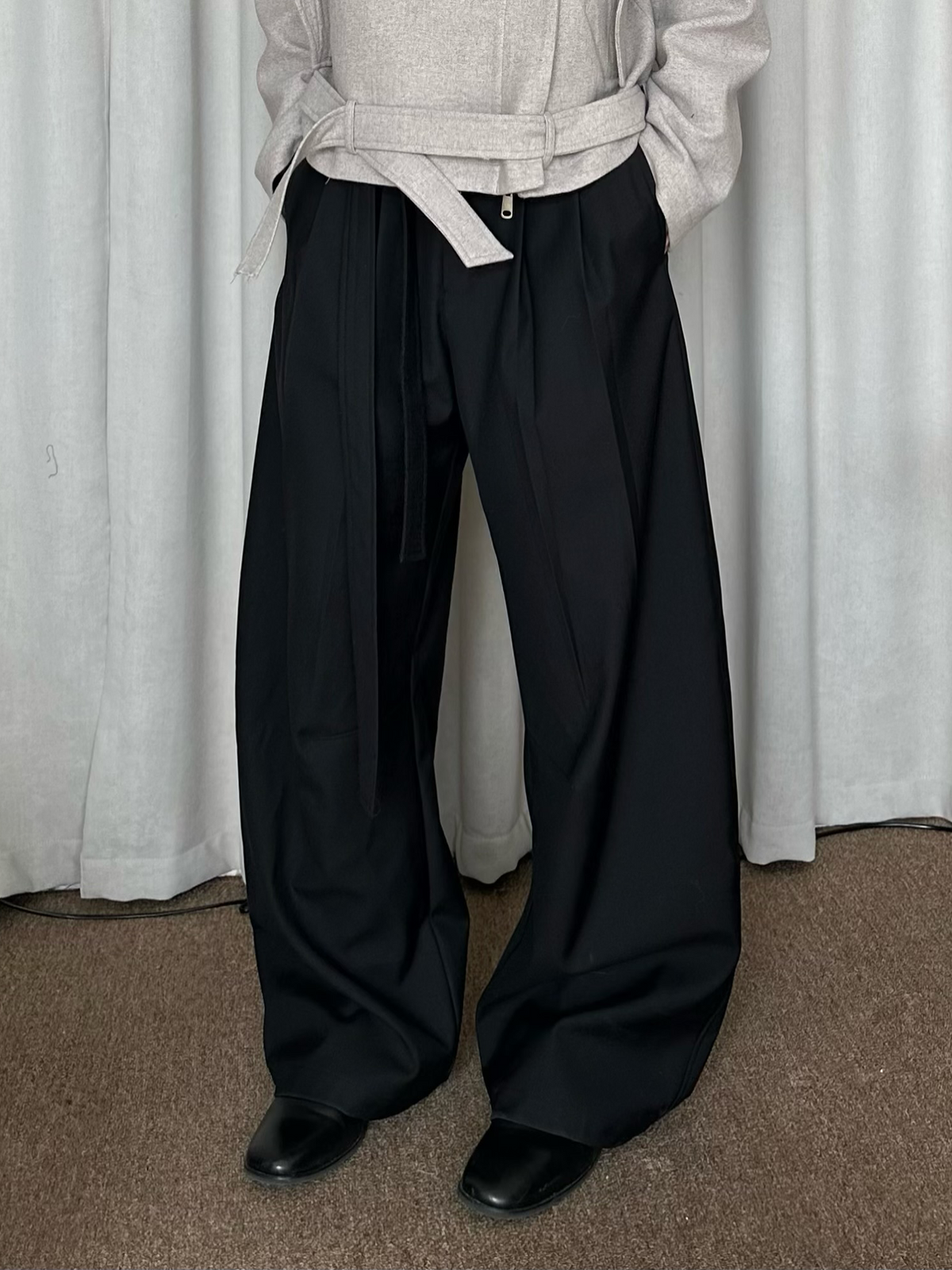 KREATE Belted Pleated Wide-Leg Trousers