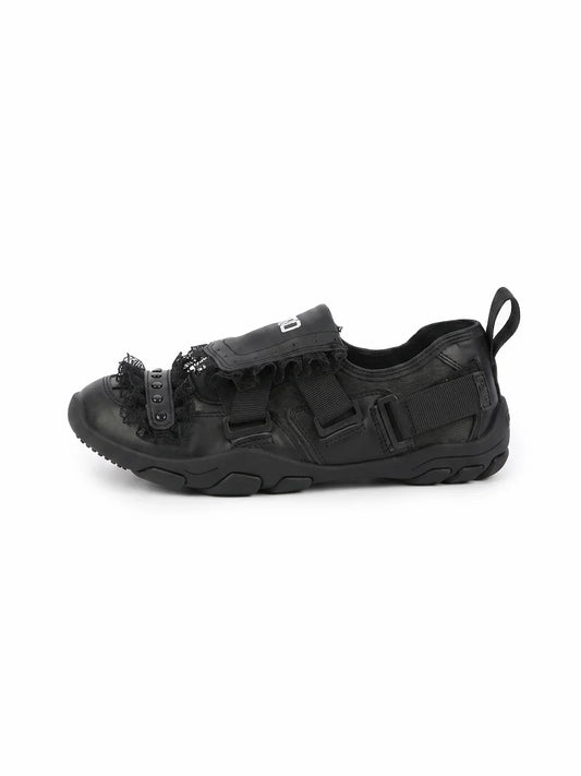 Lace-Trim Buckle Strap Ballet Sneakers