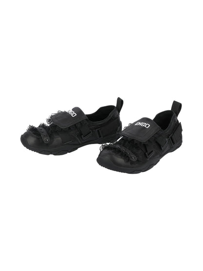 Lace-Trim Buckle Strap Ballet Sneakers