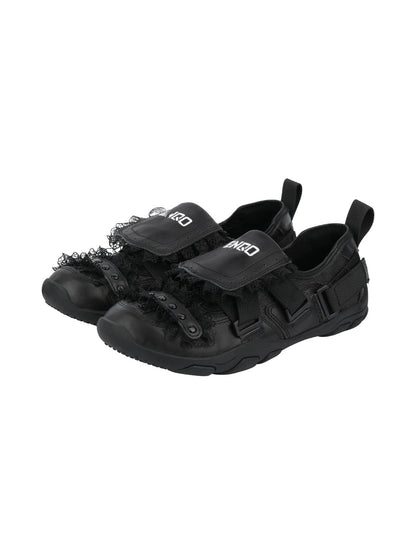 Lace-Trim Buckle Strap Ballet Sneakers