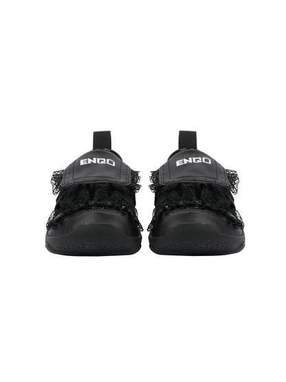 Lace-Trim Buckle Strap Ballet Sneakers
