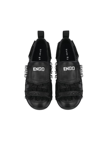 Lace-Trim Buckle Strap Ballet Sneakers