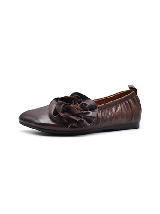 Leather Flower Soft Ballet Flats