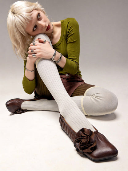 Leather Flower Soft Ballet Flats