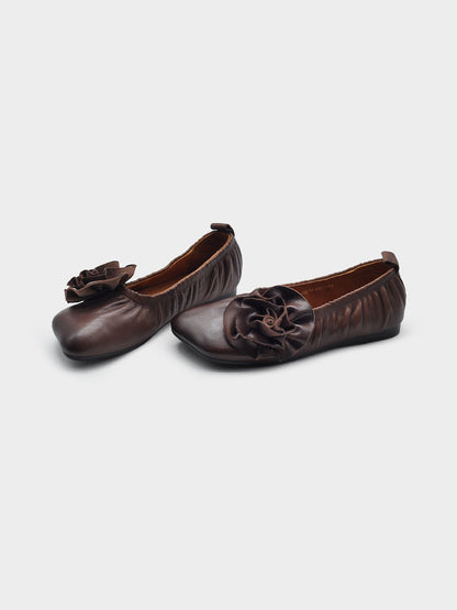 Leather Flower Soft Ballet Flats