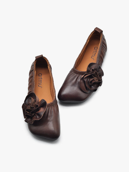 Leather Flower Soft Ballet Flats