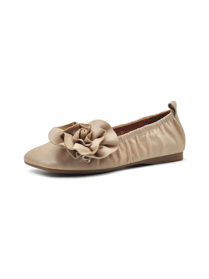 Leather Flower Soft Ballet Flats