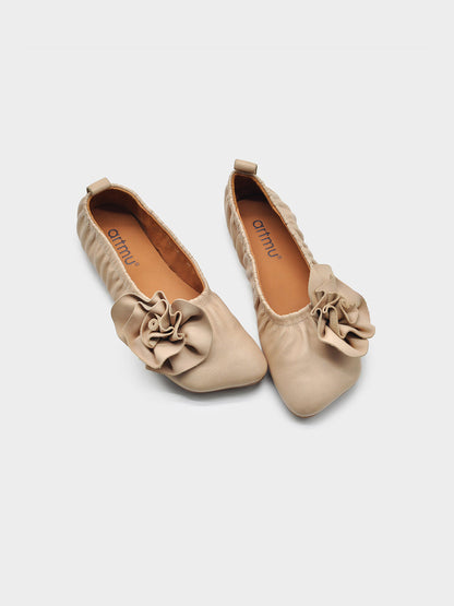 Leather Flower Soft Ballet Flats