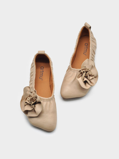 Leather Flower Soft Ballet Flats