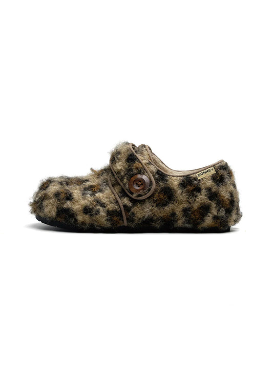 Leopard Faux-Fur Velcro Slip-On Shoes