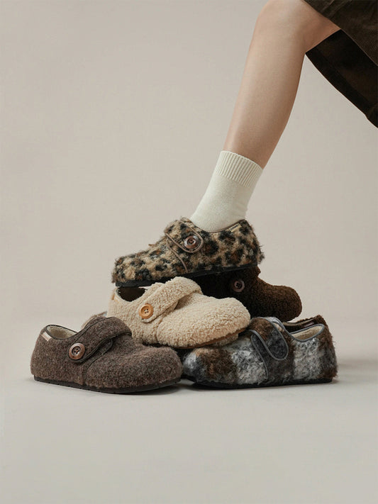 Leopard Faux-Fur Velcro Slip-On Shoes