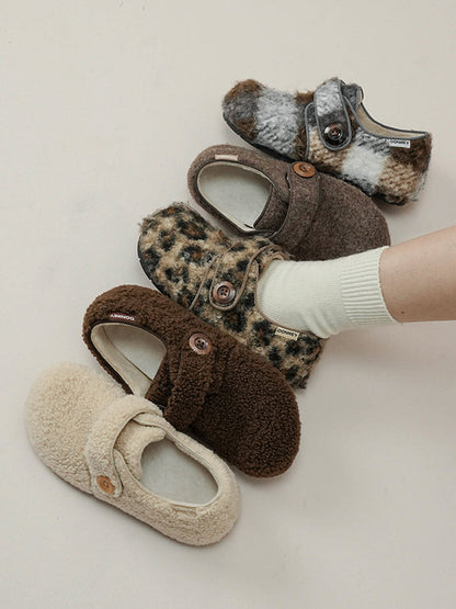 Leopard Faux-Fur Velcro Slip-On Shoes