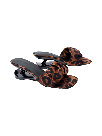Leopard Square-Toe Sculpted-Heel Sandals