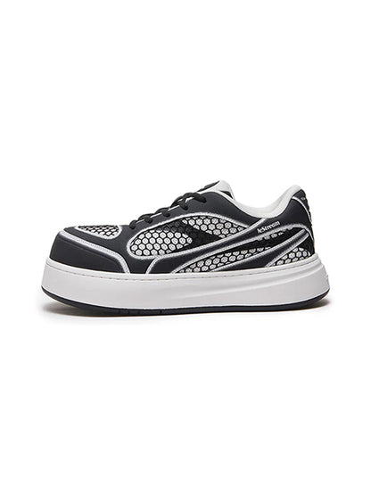 Black Mesh-Panel Platform Derby Sneakers