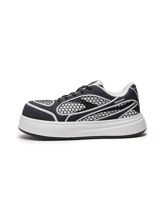 Black Mesh-Panel Platform Derby Sneakers