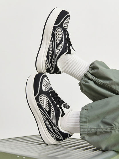 Black Mesh-Panel Platform Derby Sneakers
