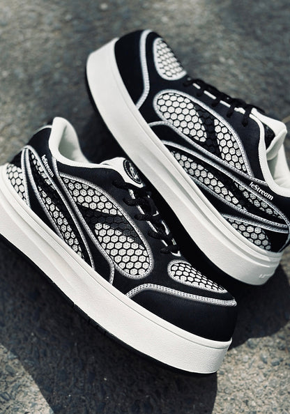 Black Mesh-Panel Platform Derby Sneakers