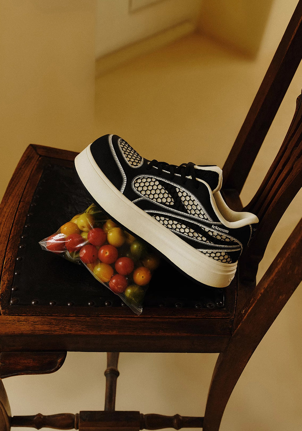 Black Mesh-Panel Platform Derby Sneakers