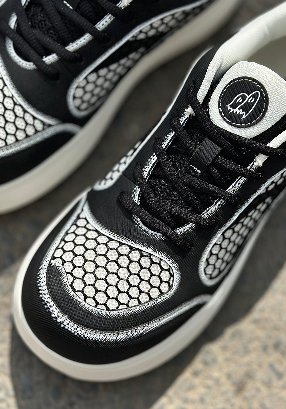 Black Mesh-Panel Platform Derby Sneakers