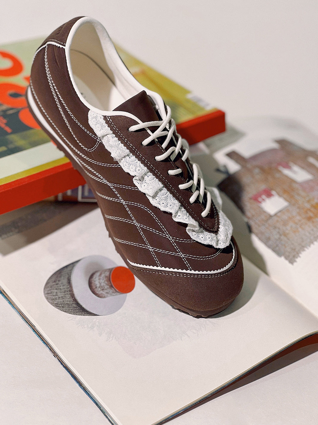 Brown Quilted Low-Profile Trainer Sneakers