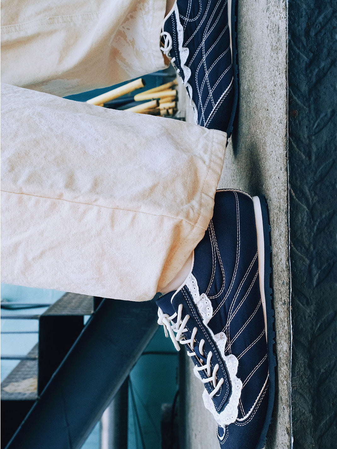 Navy Contrast-Stitch Low-Profile Trainers