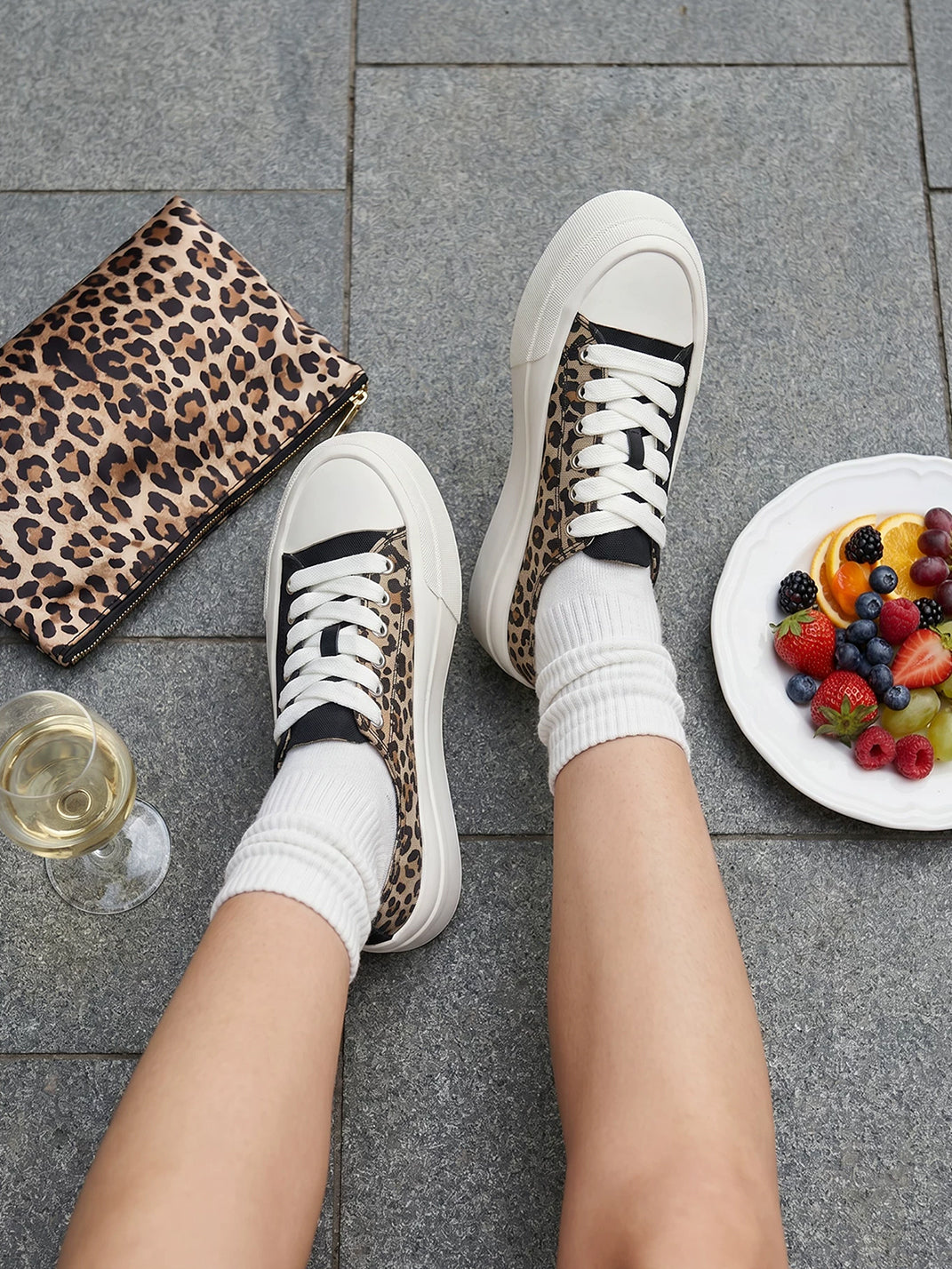 Leopard-Panel Platform Canvas Sneakers