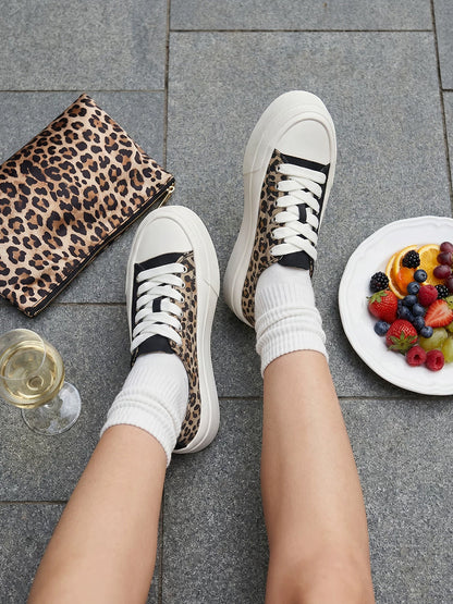 Leopard-Panel Platform Canvas Sneakers
