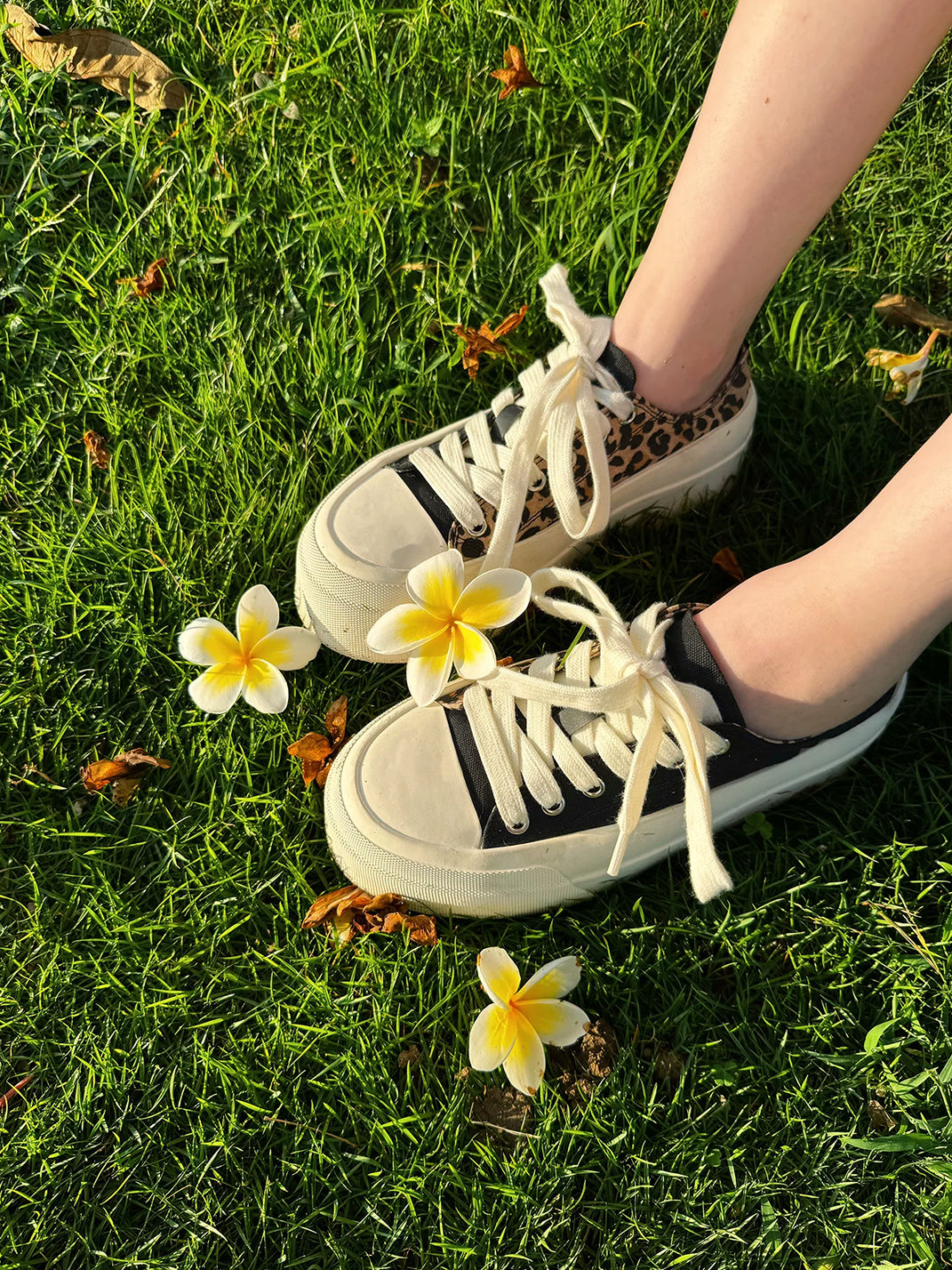 Leopard-Panel Platform Canvas Sneakers