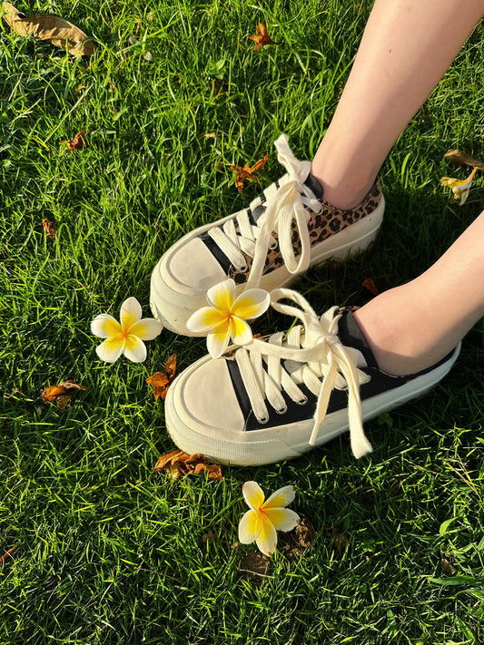 Leopard-Panel Platform Canvas Sneakers