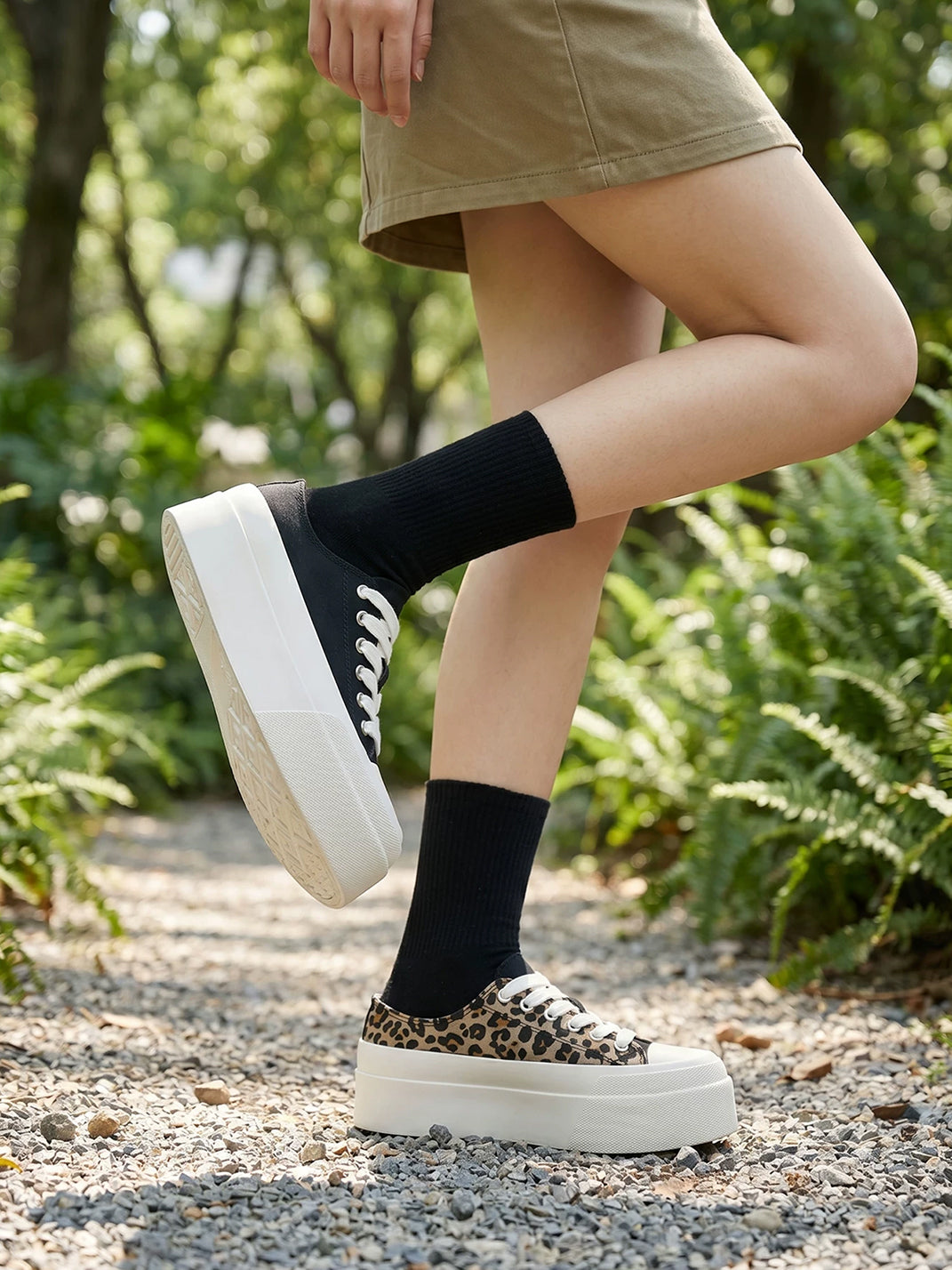Leopard-Panel Platform Canvas Sneakers