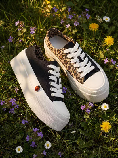 Leopard-Panel Platform Canvas Sneakers