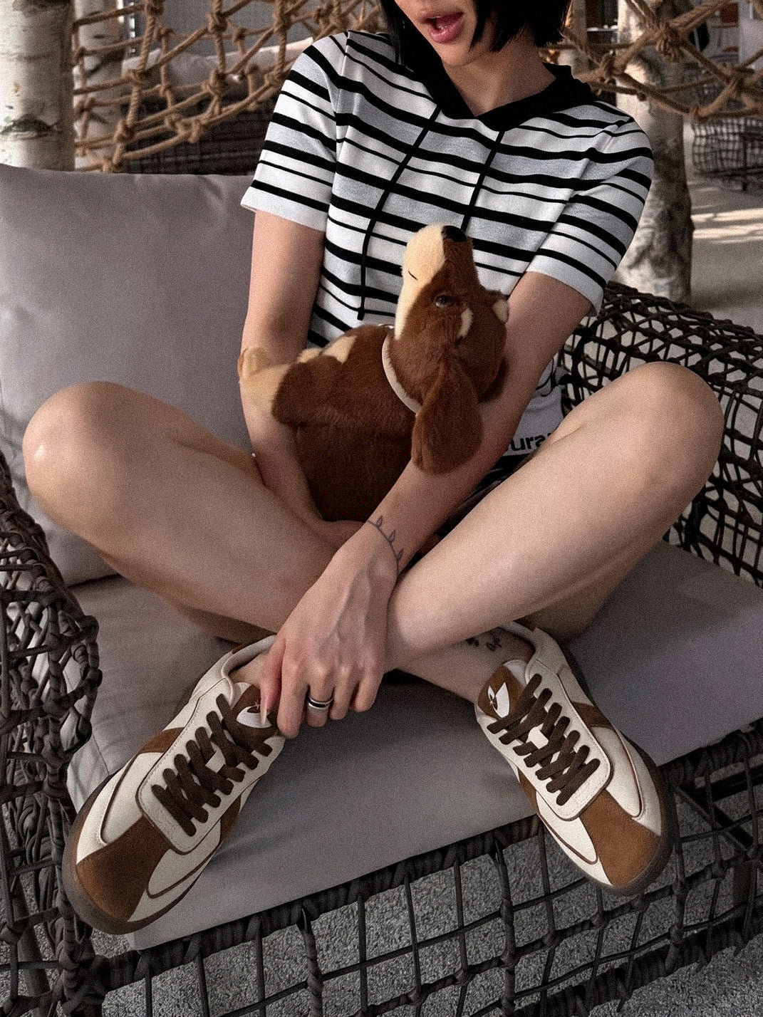 Brown Suede-Panel Gum-Sole Trainers