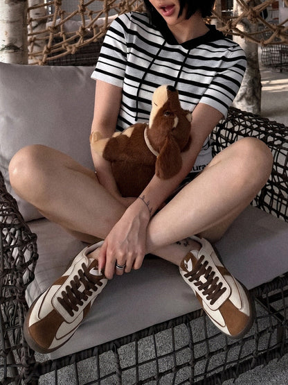 Brown Suede-Panel Gum-Sole Trainers