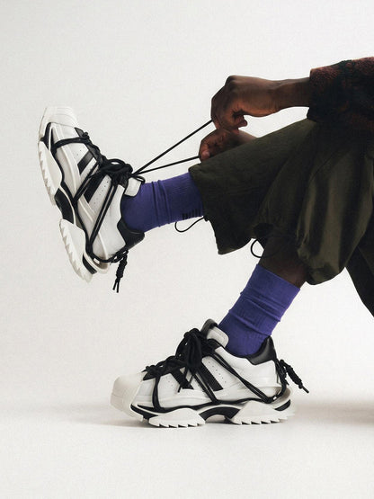 Strapped Monochrome Sculpted-Sole Sneakers