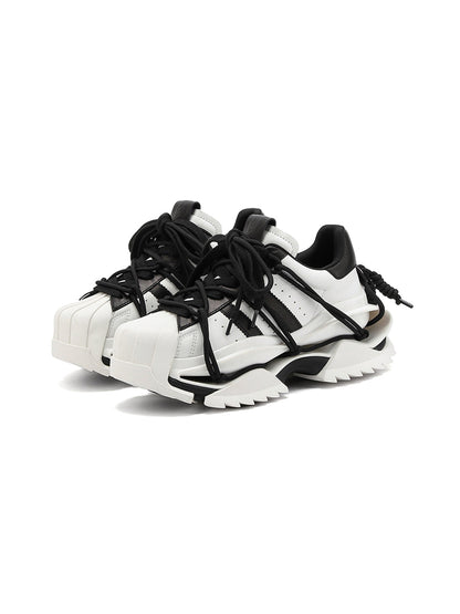 Strapped Monochrome Sculpted-Sole Sneakers