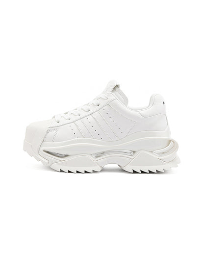 White Cutout-Sole Platform Sneakers